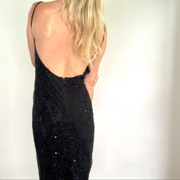 Hugo Buscati Dresses & Skirts - Hugo Buscati Black Beaded Silk Low Back Dress S